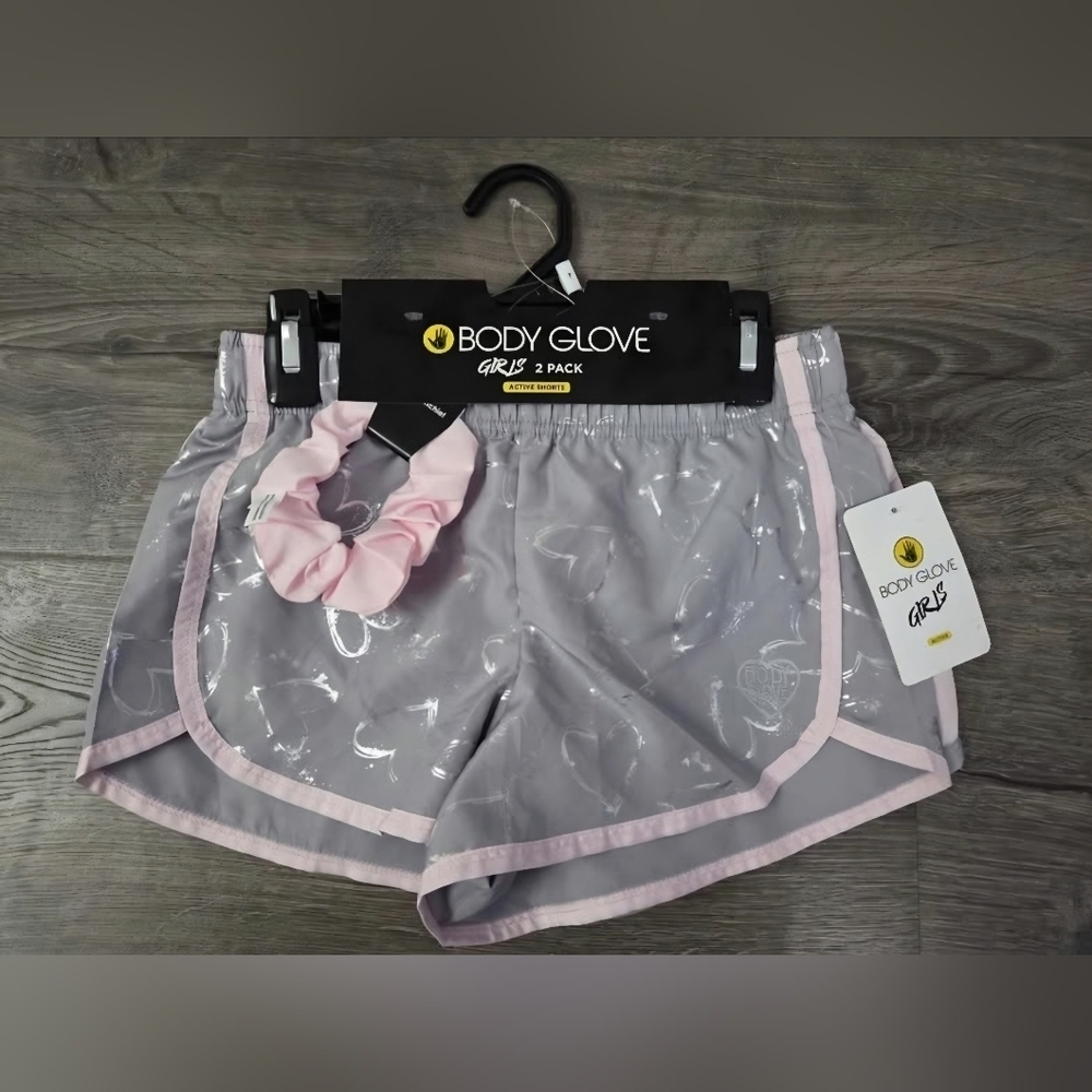 Body Glove Girls Gray and Pink Active Shorts 2pk Size 7 NWT